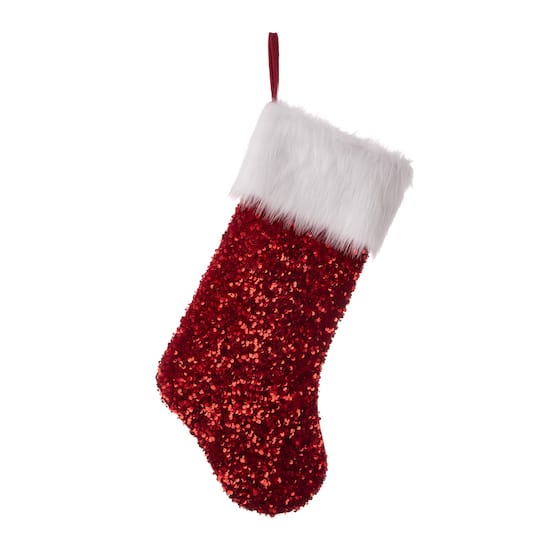Glitzhome&#xAE; 21&#x22; Red Sequin Christmas Stocking
